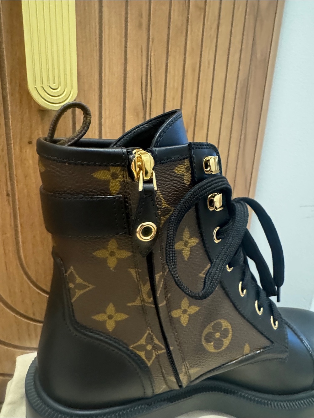 Louis Vuitton Black & Brown Monogram Lace-Up Combat Boots - Women's - Picture 11 of 12